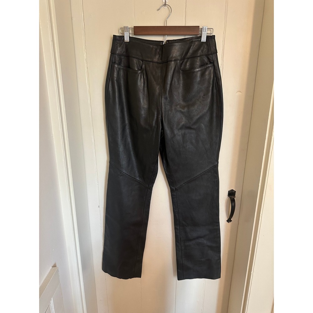 90s Vintage Kenneth Cole New York Black 100% Leather Straight Leg Pants 8